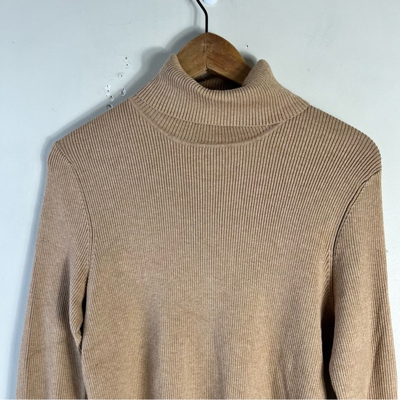 Chicos Size Large Tan Ribbed Knit Long Sleeve Pullover Rachel Turtleneck Sweater - Picture 7 of 9